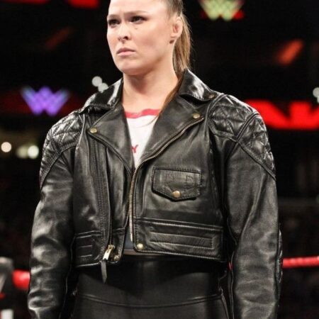 WWE WrestleMania 38 Ronda Rousey Black Leather Jacket