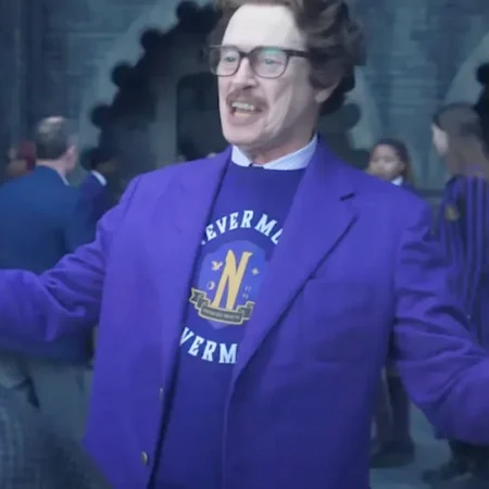 Wednesday S02 Steve Buscemi Purple Suiting Blazer