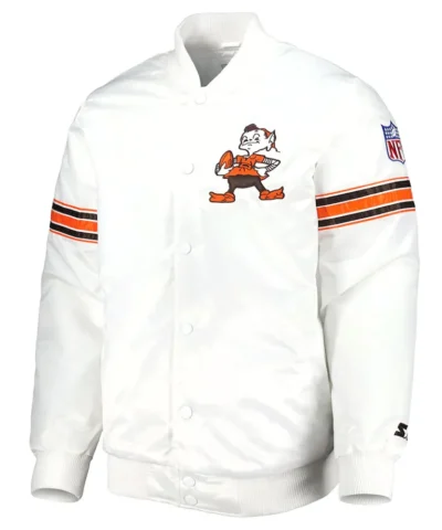 White Cleveland Browns The Power Forward Satin Jacket