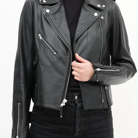 Wild Cards S02 Marie Avgeropoulos Black Leather Jacket Front webp