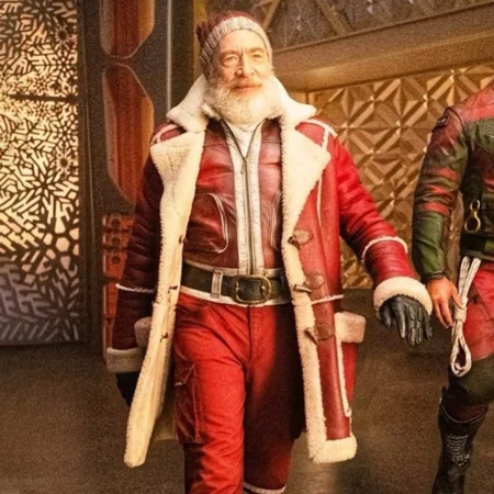 jk simmons red one santa claus red leather coat
