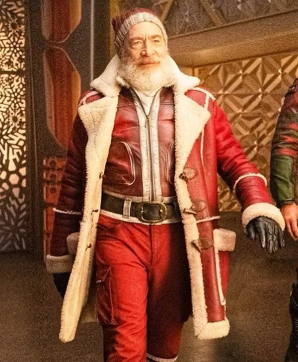 jk simmons red one santa claus red leather coat