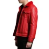 mens trucker red leather jacket