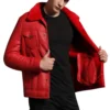 mens trucker red shearling jacket