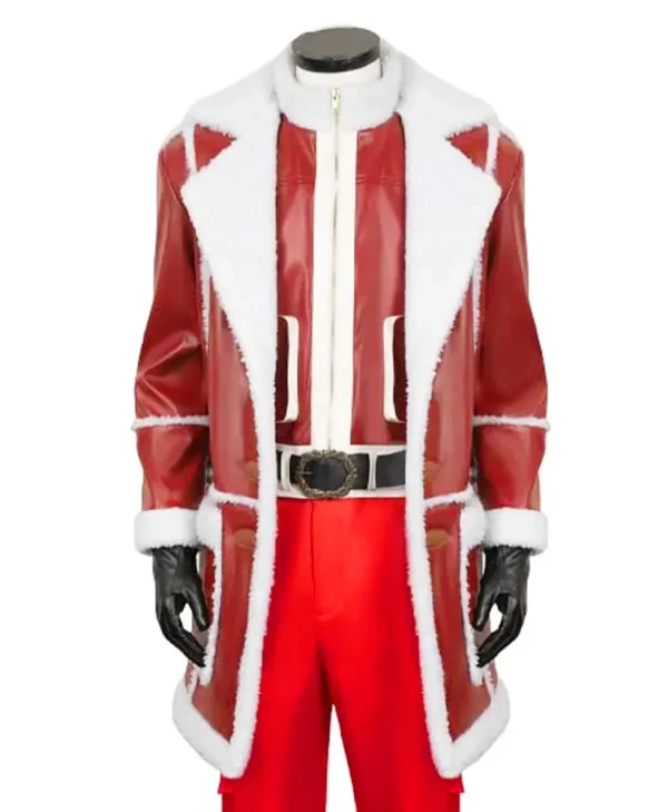 red one santa claus leather coat