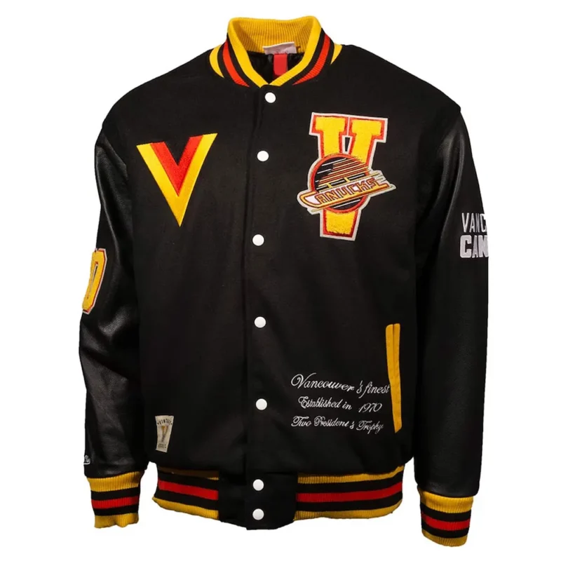 vancouver canucks black varsity jacket