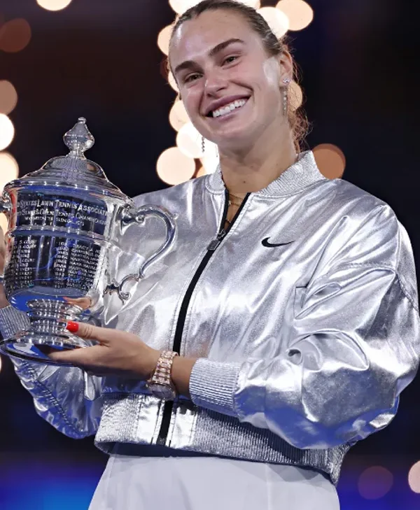 2025 The US Open Tennis Womens Champion Aryna Sabalenka Silver Cropped Jacket