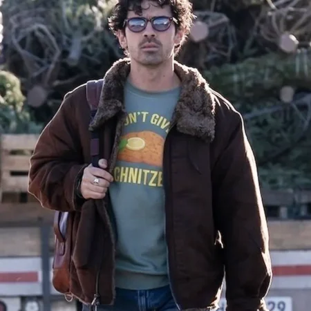 A Very Jonas Christmas Movie Joe Jonas Brown Shearling Jacket