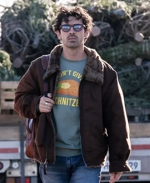 A Very Jonas Christmas Movie Joe Jonas Brown Shearling Jacket