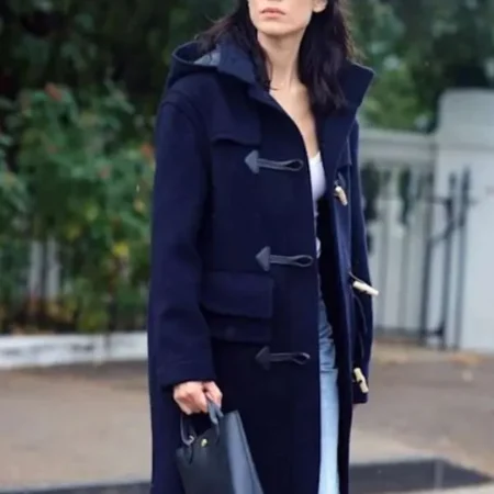 Alexa Chung 2025 Blue Hooded Coat