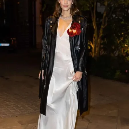 Alexa Chung British Media Personality Black Leather Trench Coat