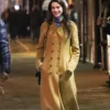 Anne Hathaway Flashes Smile NYC Brown Trench Coat