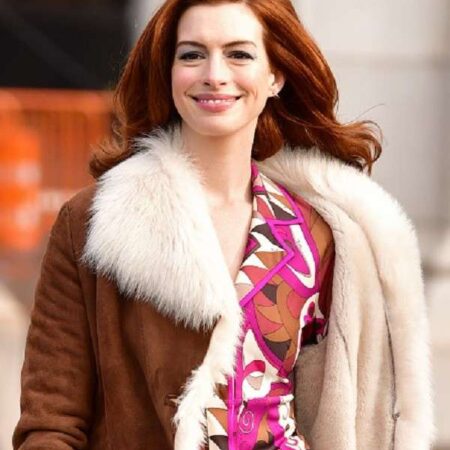 Anne Hathaway shearling coat 1