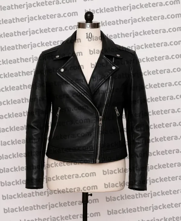 Asymmetrical Ladies Black Biker Leather Jacket