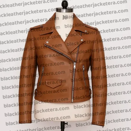Asymmetrical Ladies Brown Leather Biker Jacket