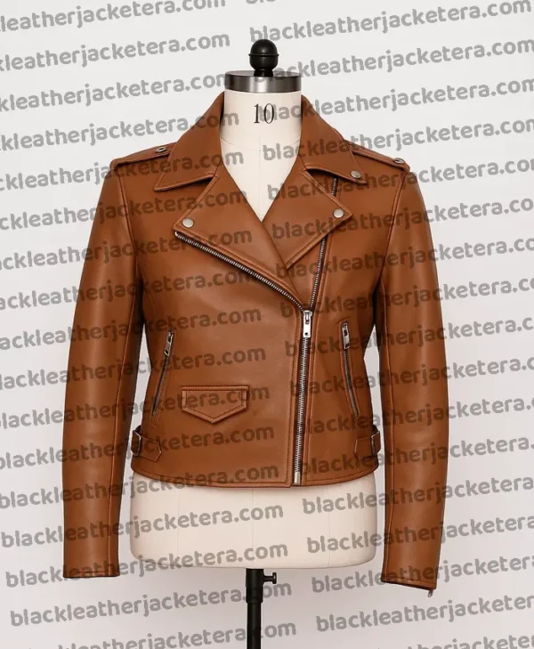 Asymmetrical Ladies Brown Leather Biker Jacket