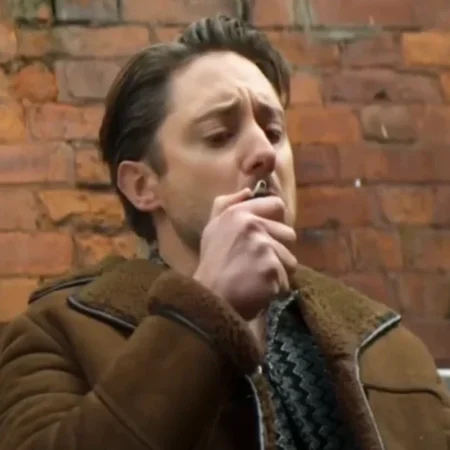 Brassic-S07-Ryan-Sampson-Brown-Shearling-Coat-Front