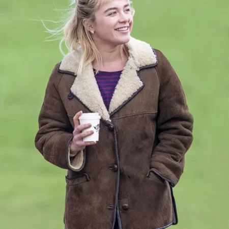 Buy Florence Pugh We Live in Time 2025 Brown Shearling Jacket