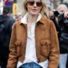 Camille Rowe Brown Bomber Leather Jacket