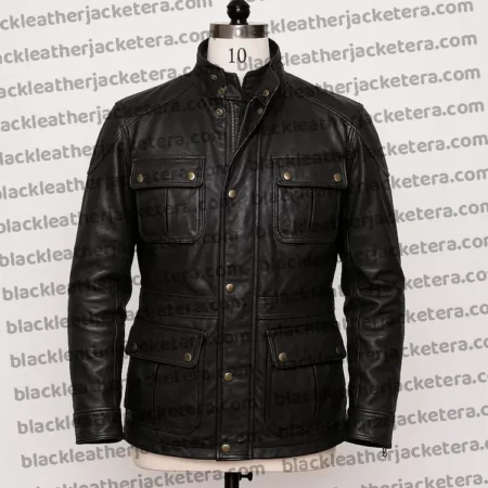 Classic Black Leather Field Jacket