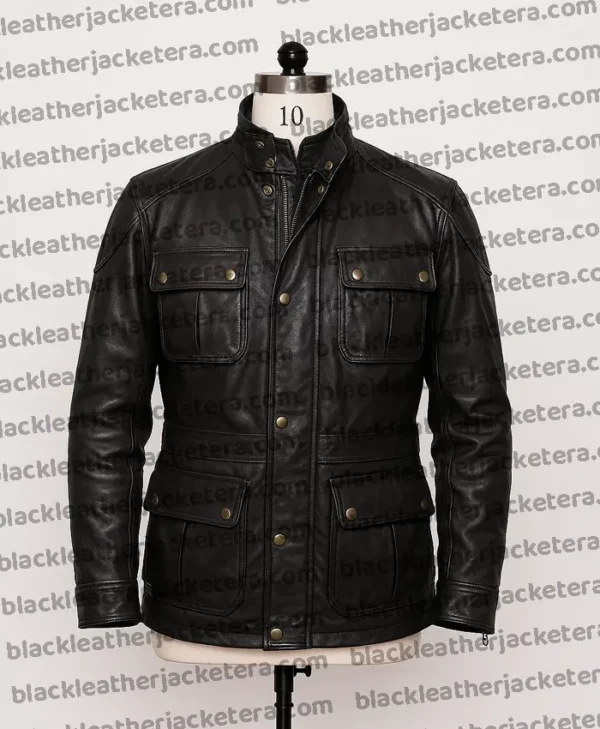 Classic Black Leather Field Jacket