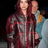 Dua Lipa BRIT Awards 2024 Maroon Leather Jacket