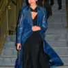 Dua Lipa Blue Leather Trench Coat Back