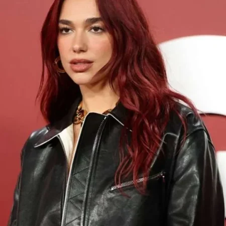 Dua Lipa GQ Men of the Year Black Leather Jacket For Sale