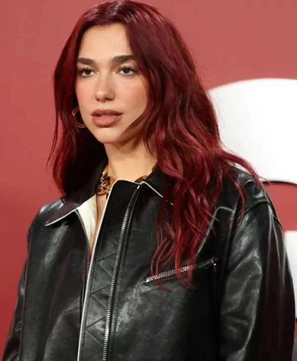 Dua Lipa GQ Men of the Year Black Leather Jacket For Sale
