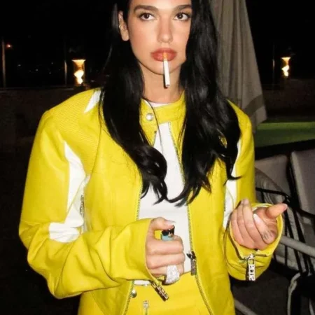 Dua Lipa Spongebob Yellow Leather Jacket