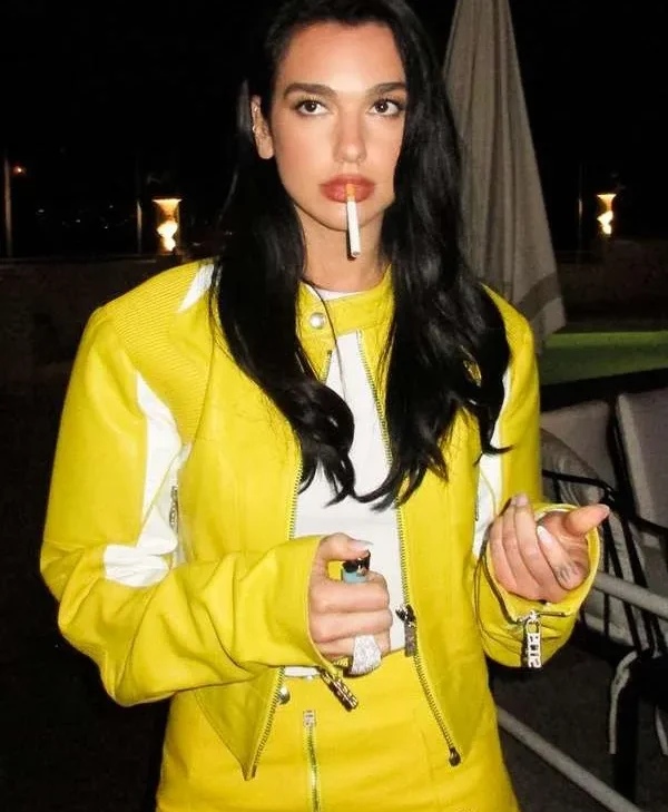 Dua Lipa Spongebob Yellow Leather Jacket