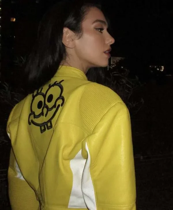 Dua Lipa Spongebob Yellow Leather Jacket For Sale