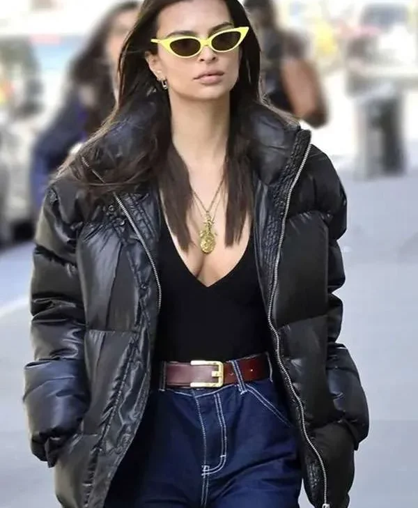 Emily Ratajkowski Black Puffer Jacket