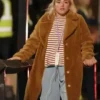 Florence Pugh We live in Time 2025 Brown Shearling Coat