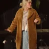 Florence Pugh We live in Time 2025 Brown Shearling Coat Full View