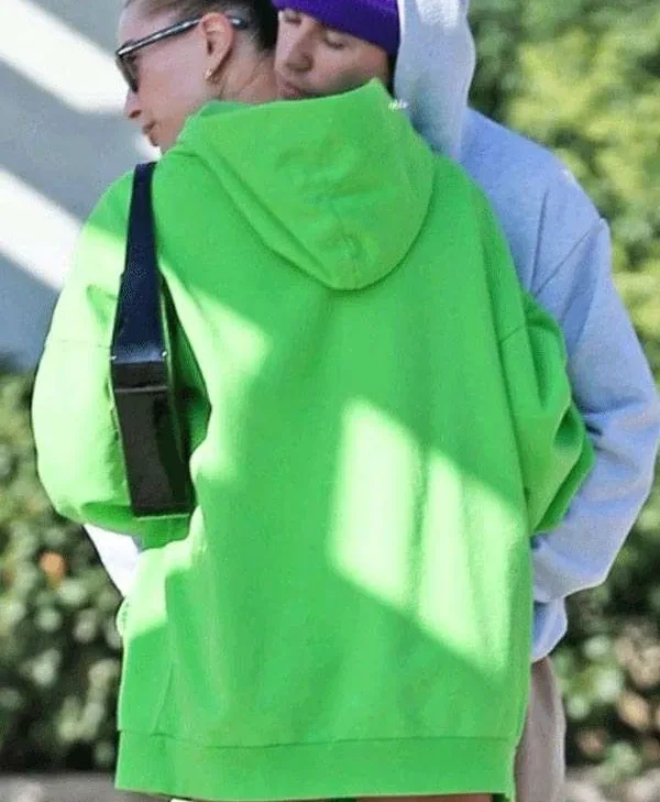 Get Street Style Hailey Bieber Green Hoodie