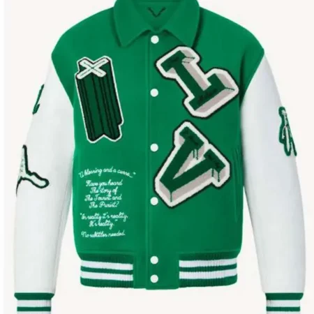 Green-and-White-Maison-LV-Varsity-Jacket