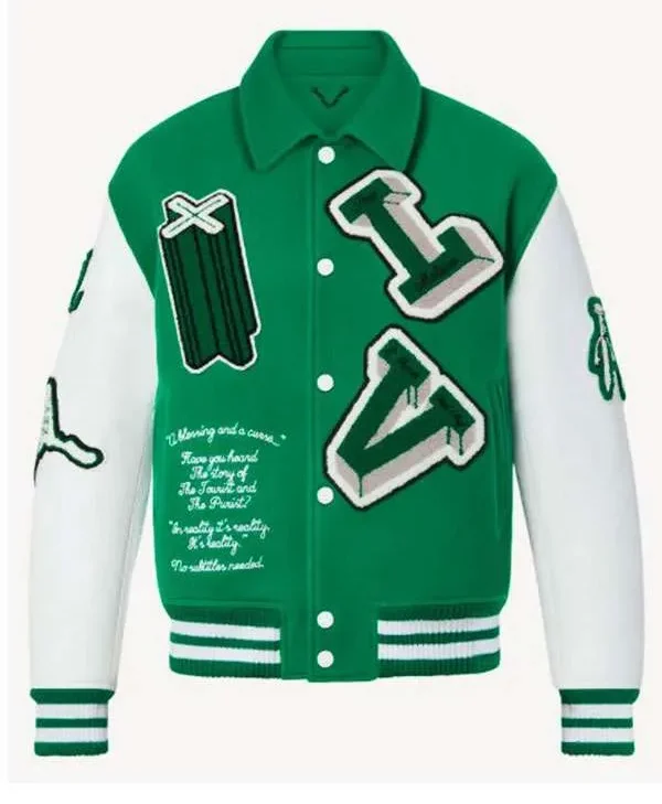 Green-and-White-Maison-LV-Varsity-Jacket