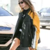 Hailey Bieber Black and Yellow Leather Jacket For Sale