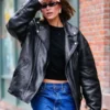 Hailey Bieber NYC 2023 Black Leather Jacket