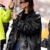 Hailey Bieber NYC 2023 Black Leather Jacket For Sale