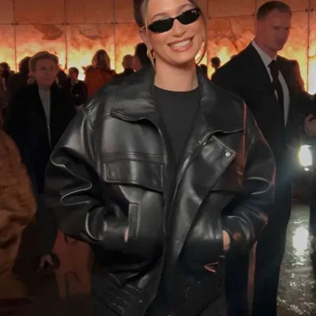 Hailey Bieber PFW 2025 Leather Jacket