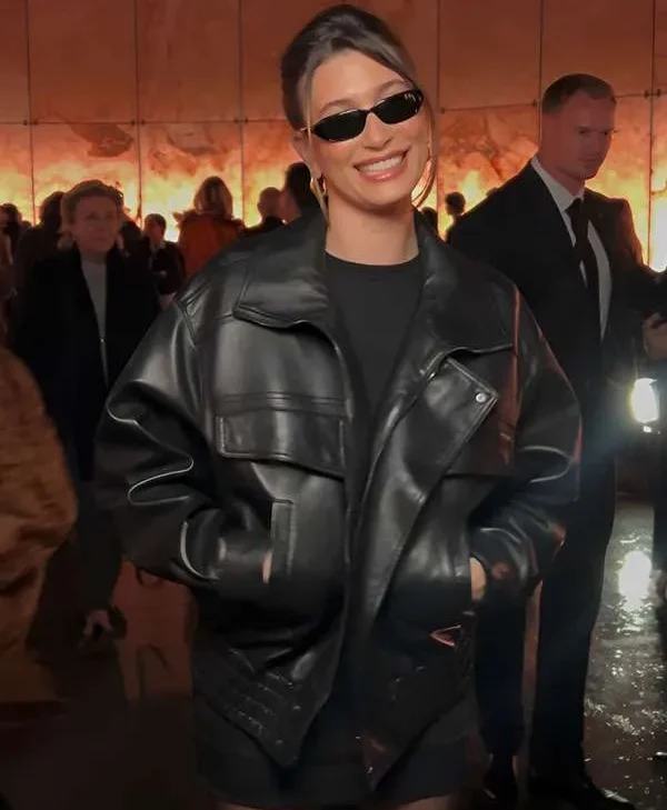 Hailey Bieber PFW 2025 Leather Jacket