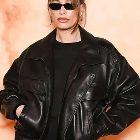 Hailey Bieber PFW 2025 Leather Jacket For Sale