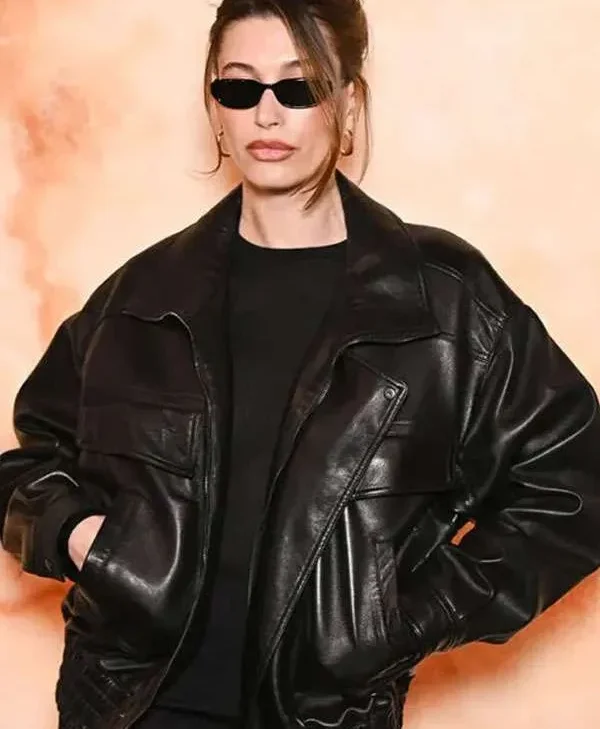 Hailey Bieber PFW 2025 Leather Jacket For Sale
