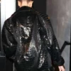 Hailey Bieber Paris Fashion Week Black Leather Jacket Back
