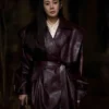 Head Over Heels 2025 Chu Ja hyeon Burgundy Leather Trench Coat