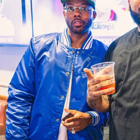 ItsBizkit-NFL-2025-New-York-Giants-Ben-Buitenhuis-Unisex-Blue-Satin-Varsity-Jacket