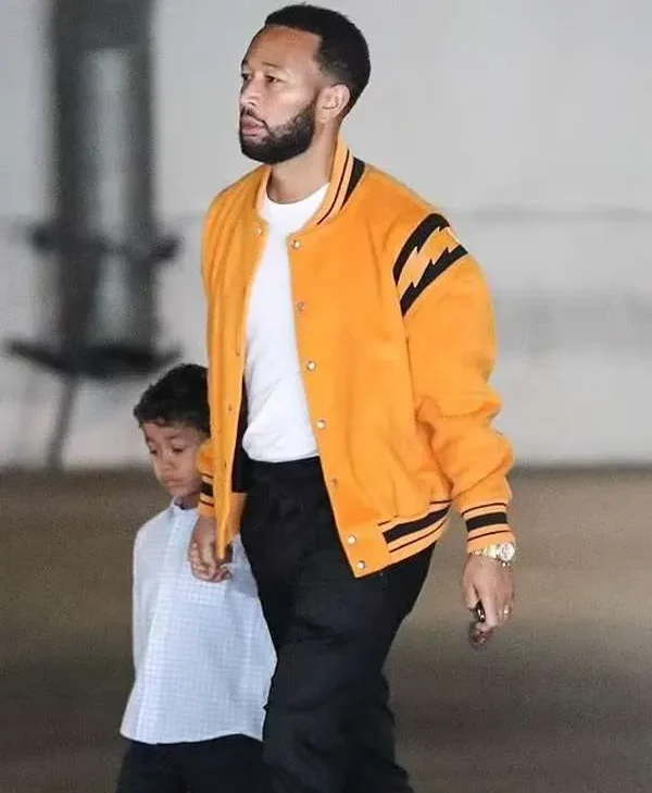 John Legend Street Style Yellow Bomber Jacket