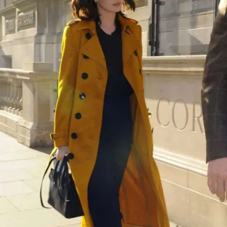 London Street Style Anne Hathaway Mustard Coat